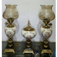 خرید، قیمت و مشخصات ست چراغ سرامیکی و آجیل خوری تمام برنج در پنج رنگ، ارزان و با کیفیت _  هنرظریف