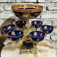 خرید آنلاین، هفت سین برنجی فوق زیبا و طراحی به روز با پایه ی سنگی با کاسه و پیاله های شکیل سنتی، درای گارانتی، زیر قیمت بازار | هنرظریف