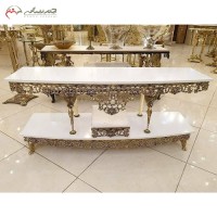 خرید آنلاین، میز تلویزیون تسمه برنزی با صفحه سفید ام دی اف، طرح برجسسته گل سرخ،  بسیار شکیل، زیر قیمت بازار | هنرظریف