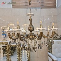 خرید آنلاین، لوستر برنزی پر کار  8 شاخه با سرشاخه سرامیکی، رنگ آنتیک، شکیل و ساده، زیر قیمت بازار | هنرظریف