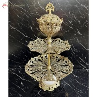 خرید آنلاین، ظرف میوه خوری شکلات خوری برنزی در طرح گل لاله با پایه سنگی سفید، سه طبقه با کیفیت اعلاء، با قیمت مناسب | هنرظریف