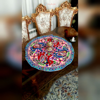 خرید رومیزی مربع سوزن دوزی بلوچ آینه کاری کتان ۸۸×۸۸ | هنرظریف